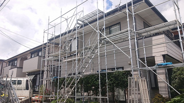 飯田市上殿岡　屋根外壁木部塗装足場3