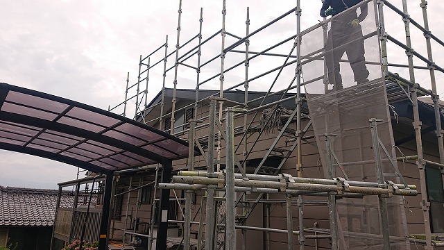 飯田市北方屋根外壁塗装　足場8