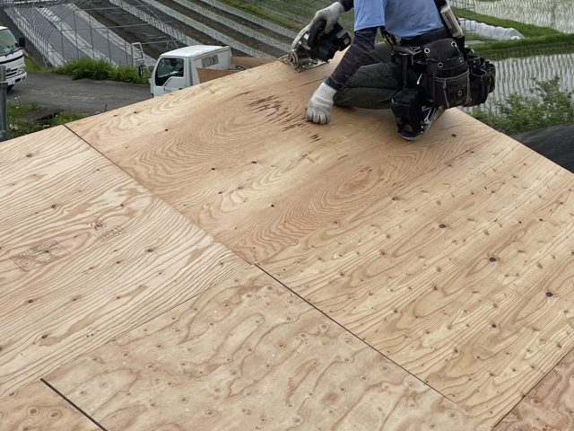 阿南町屋根葺き替え工事コンパネ