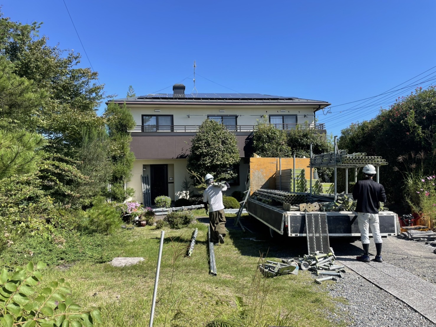 松川町外壁屋根塗装足場