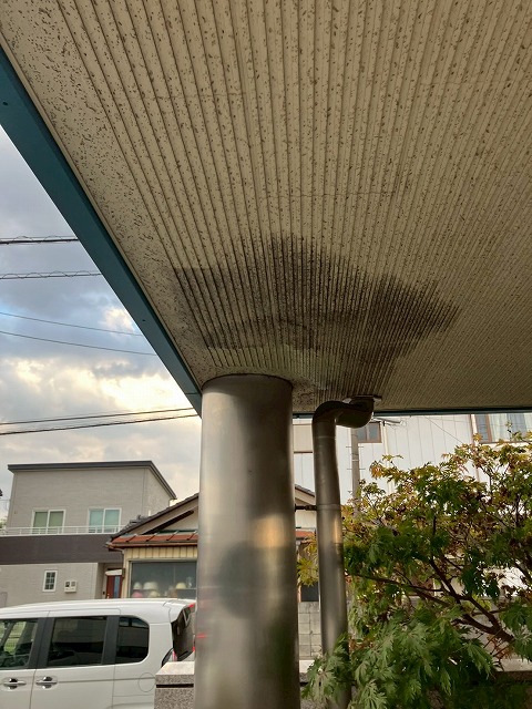 深刻な雨染みが生じた軒天