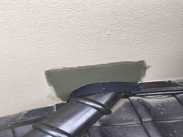 所沢市上新井　棟取り直し　丸棟取付　壁との取り合い　左官補修　