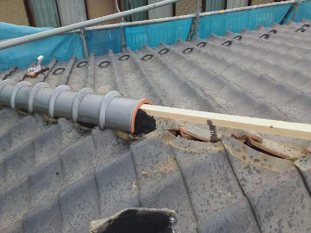 所沢市上新井　棟取り直し　丸棟取付