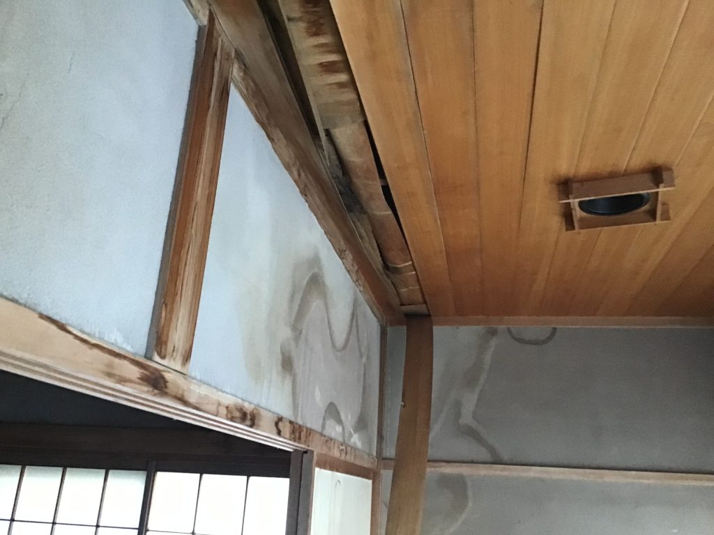 壁全体に広がる雨染み