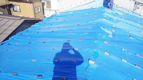 ブルーシート養生の屋根