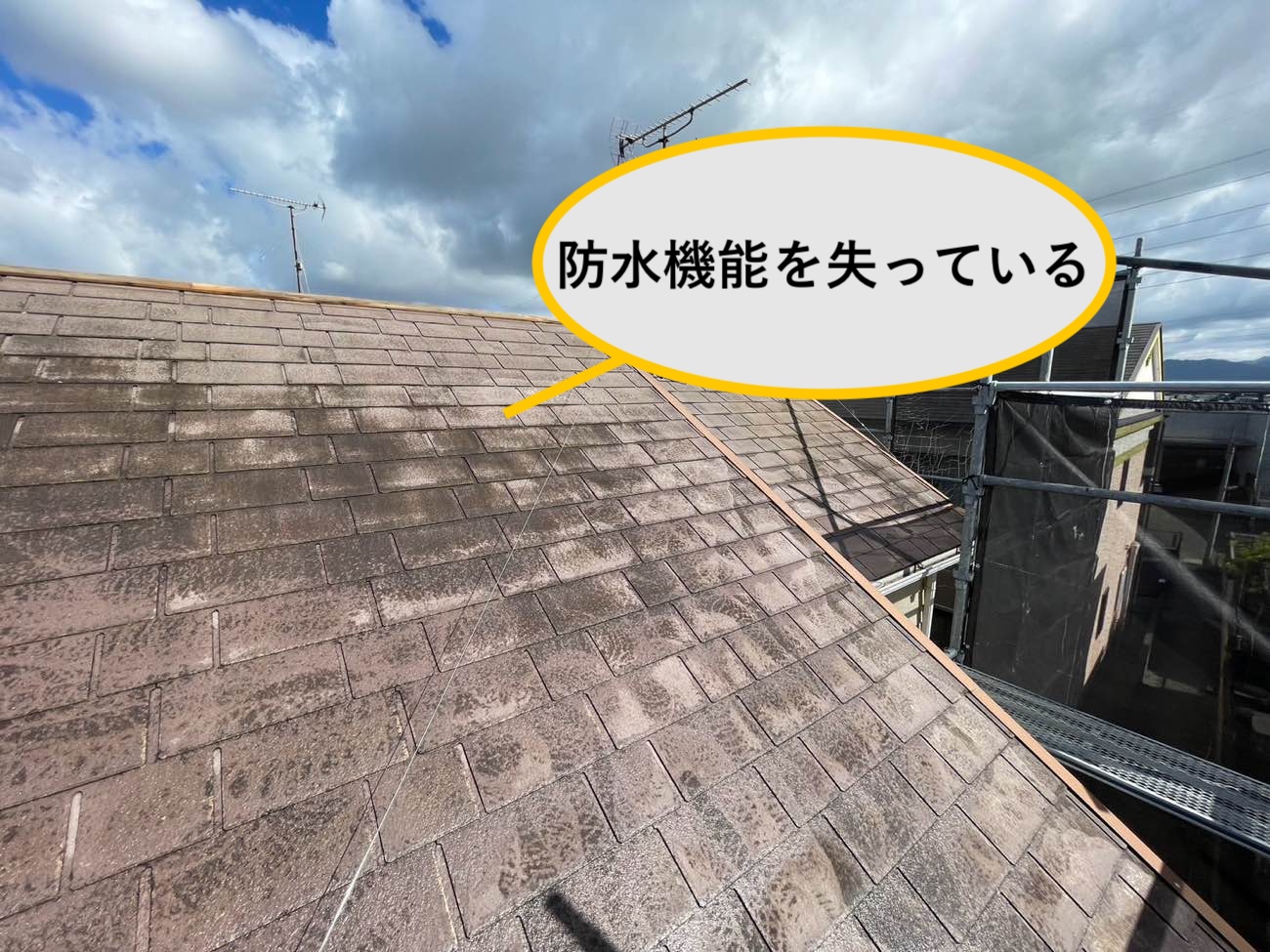 スレート屋根が防水機能を失っている