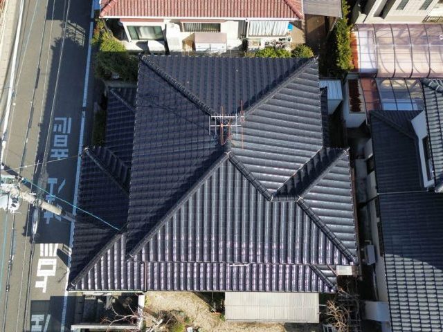 春日市の雨漏り調査での上空からの写真