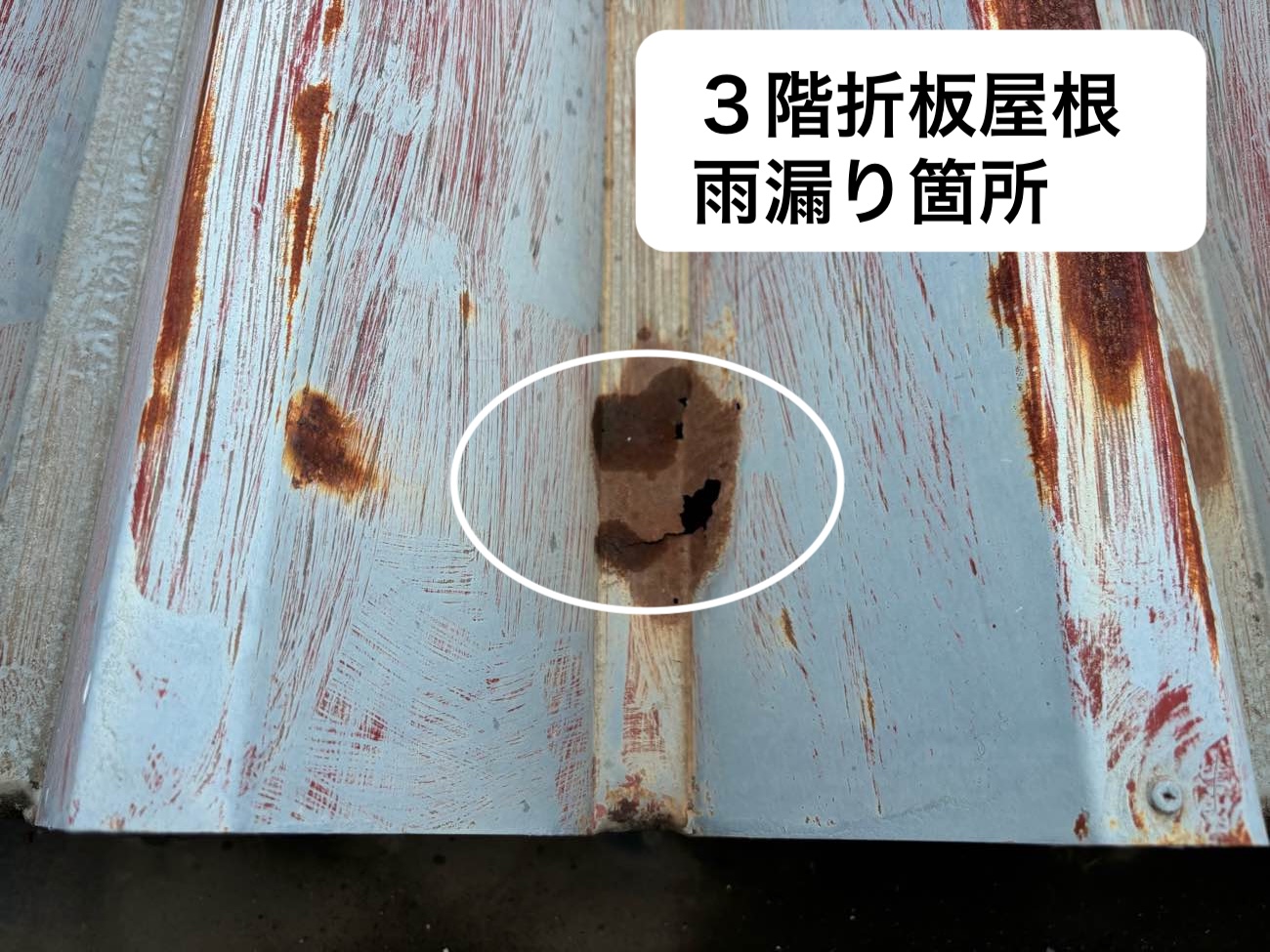 折板屋根の穴あき補修