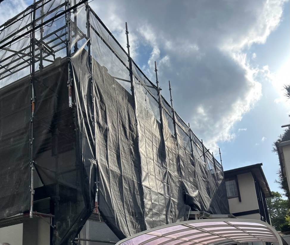 糸島市、屋根工事、足場の設置