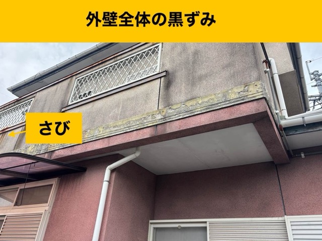 外壁全体の黒ずみ、屋根と外壁の診断