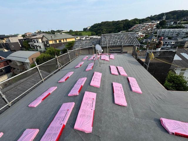 福岡市南区のカバー工事でルーフィング敷設