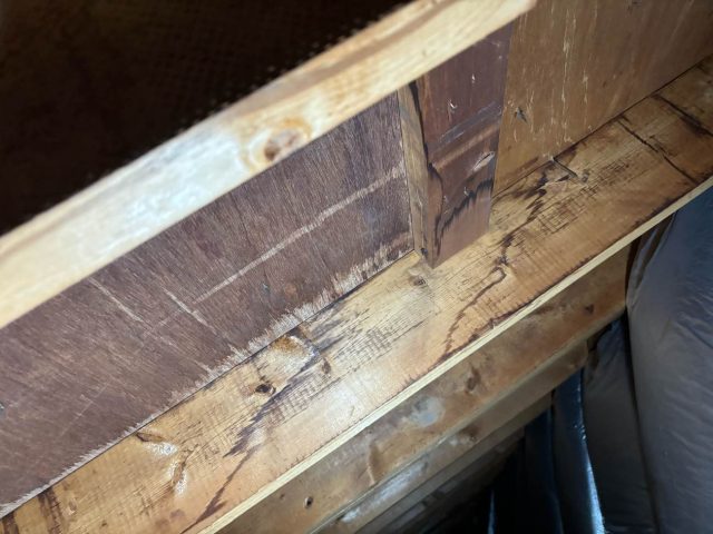 須恵町の屋根裏浸水の跡