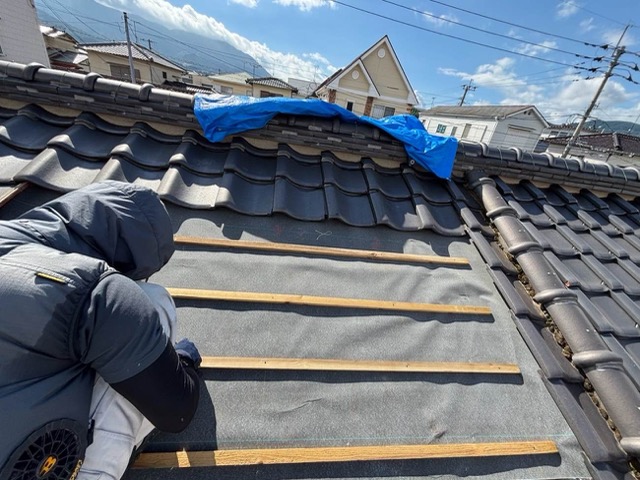 桟木の施工、福岡市屋根工事