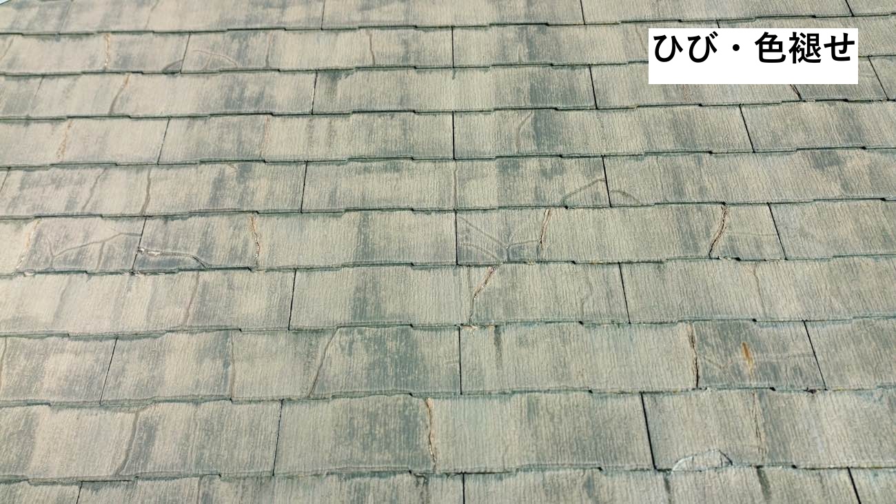 屋根の無数のひび割れ