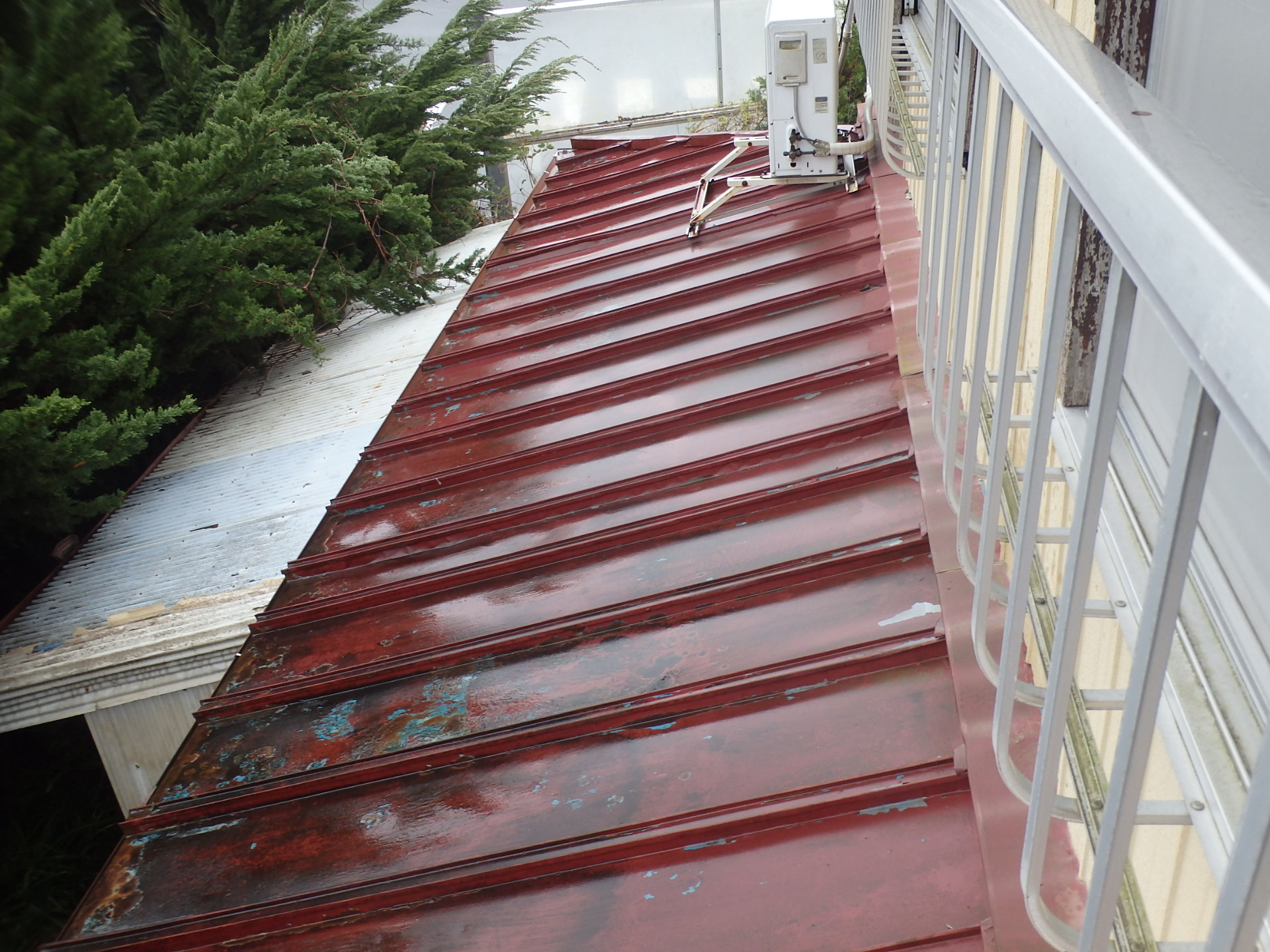 桑名市の築48年中古住宅、1階タテヒラ板金屋根の劣化状況