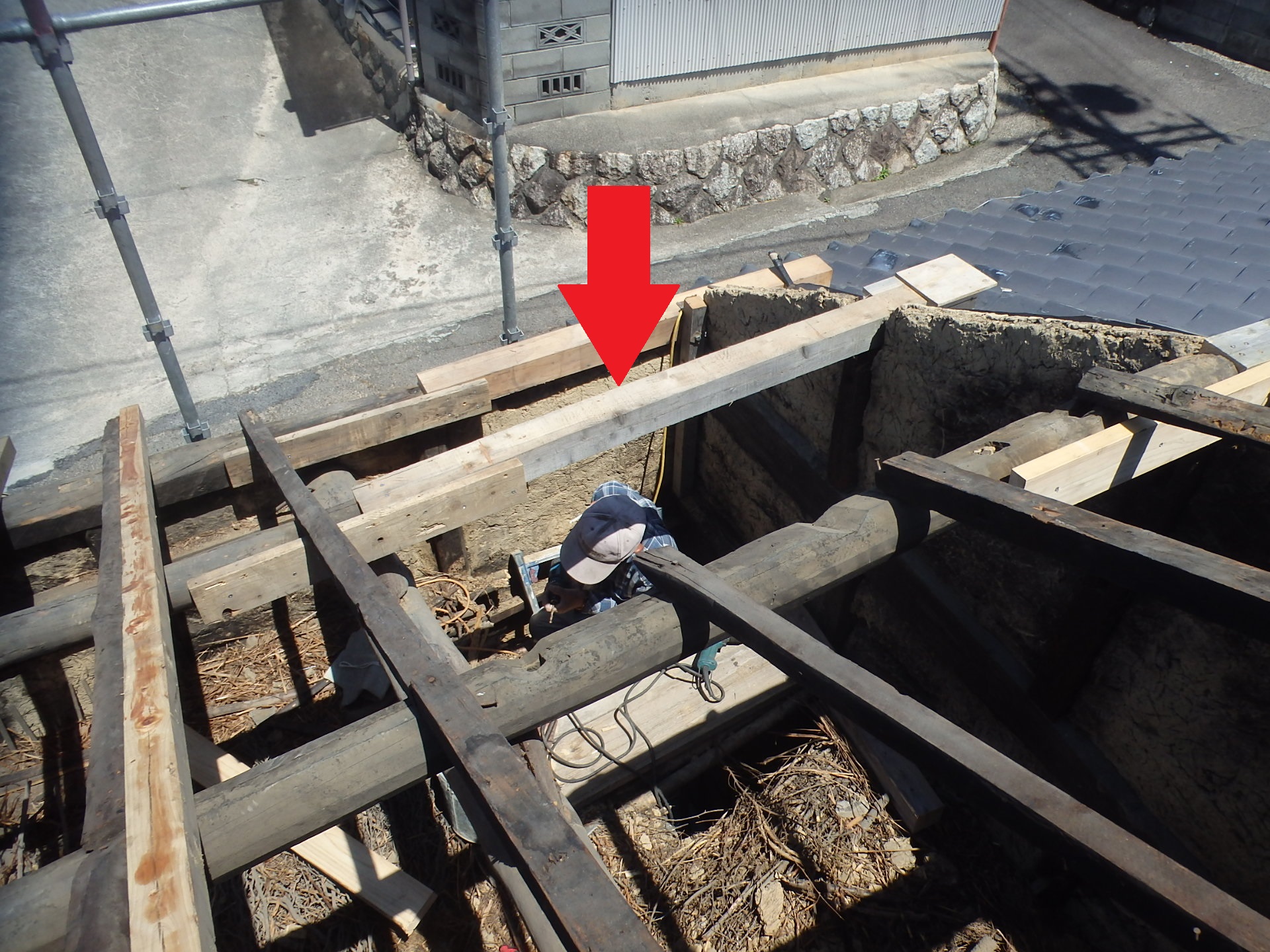 瓦屋根の母屋補強