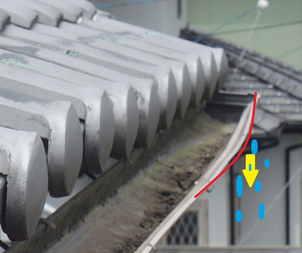 雨樋の劣化で口が開いた状態