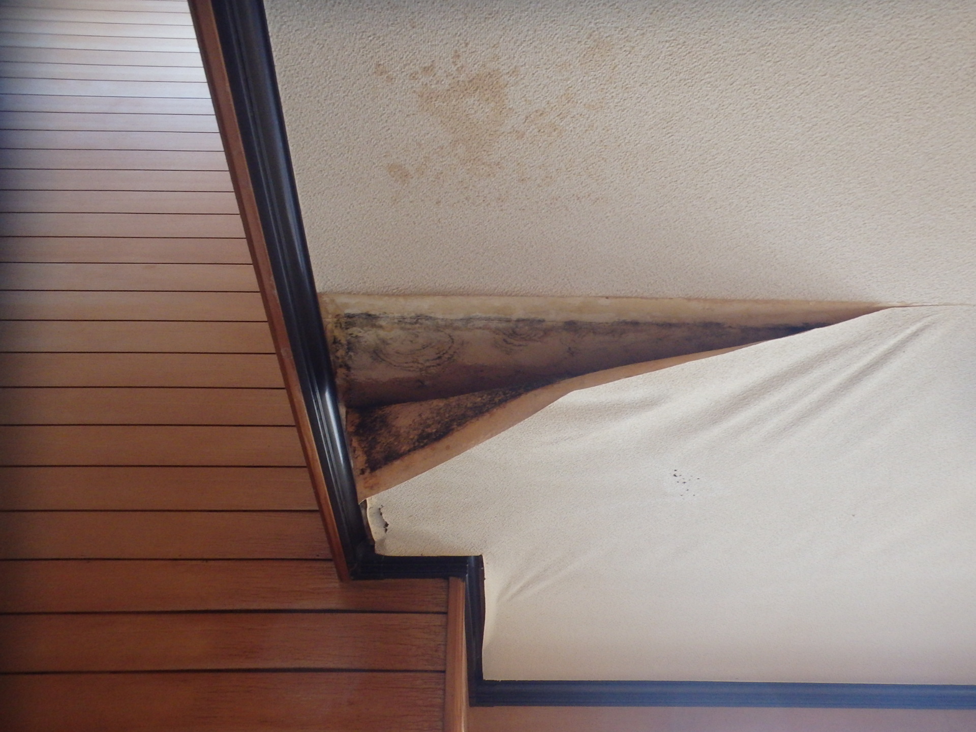 朝日町の方へ雨漏りによる天井クロスの剥がれ