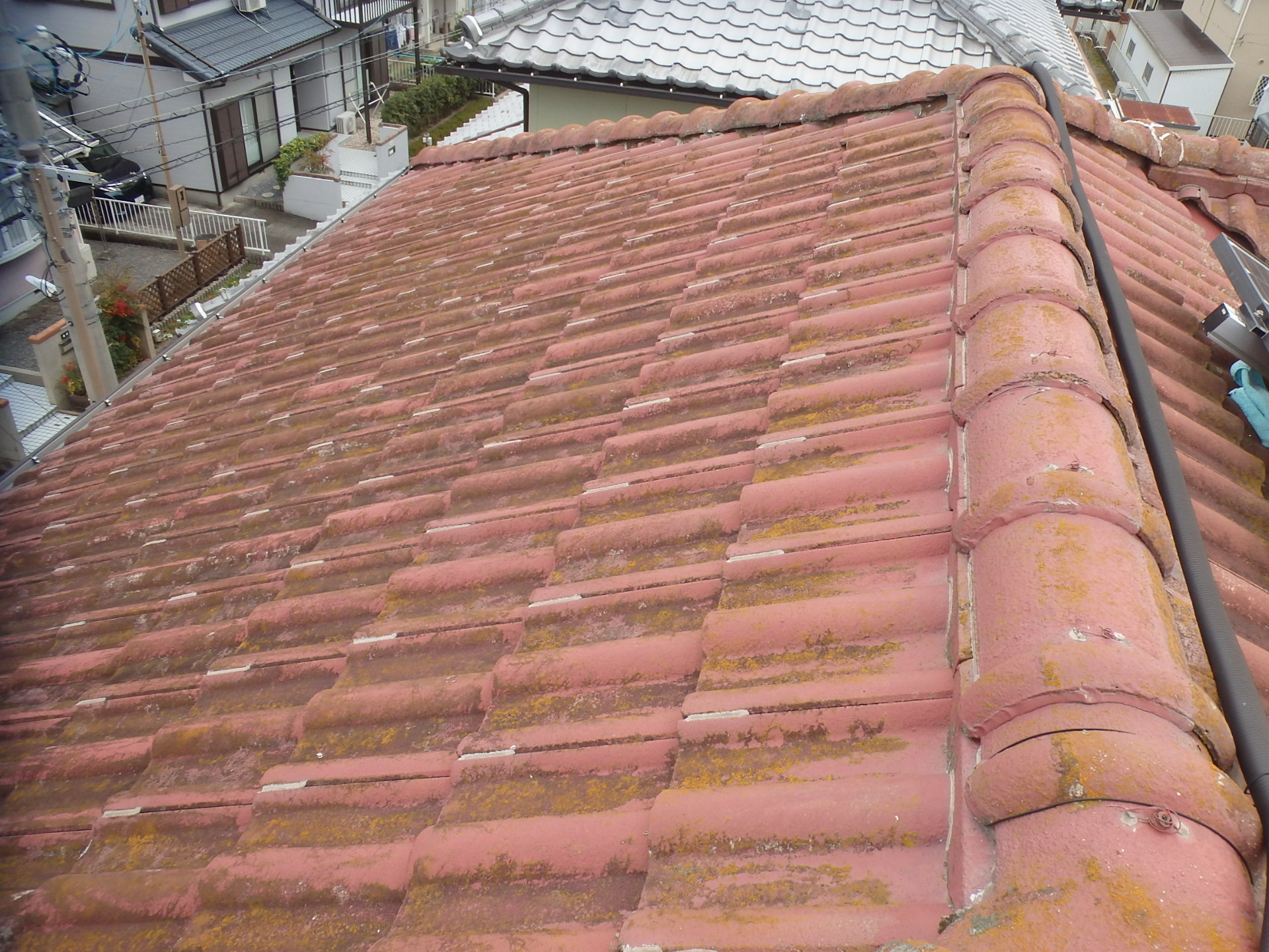 四日市市モニエル瓦の塗膜劣化具合
