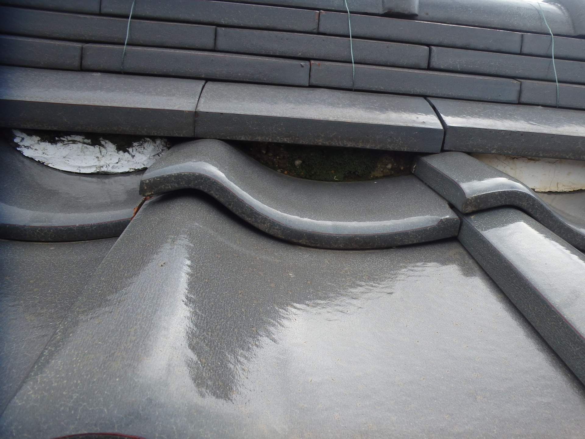 鈴鹿市の瓦屋根、漆喰が黒くカビた状況拡大