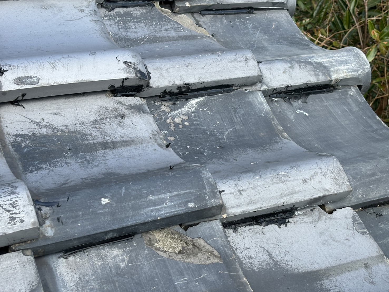 四日市市の瓦屋根、凍て割れと軒先シリコン止め