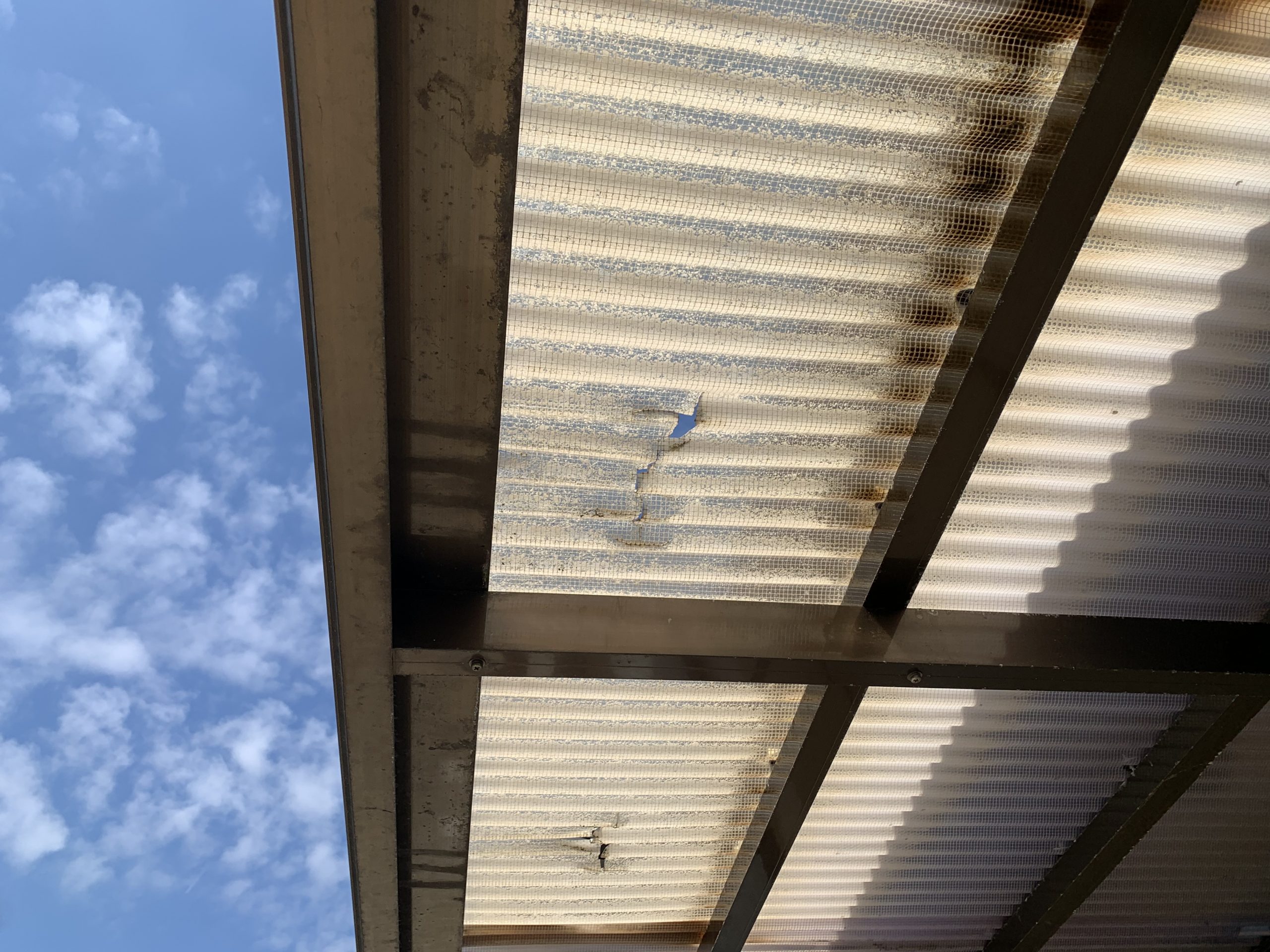 雪で割れた波板