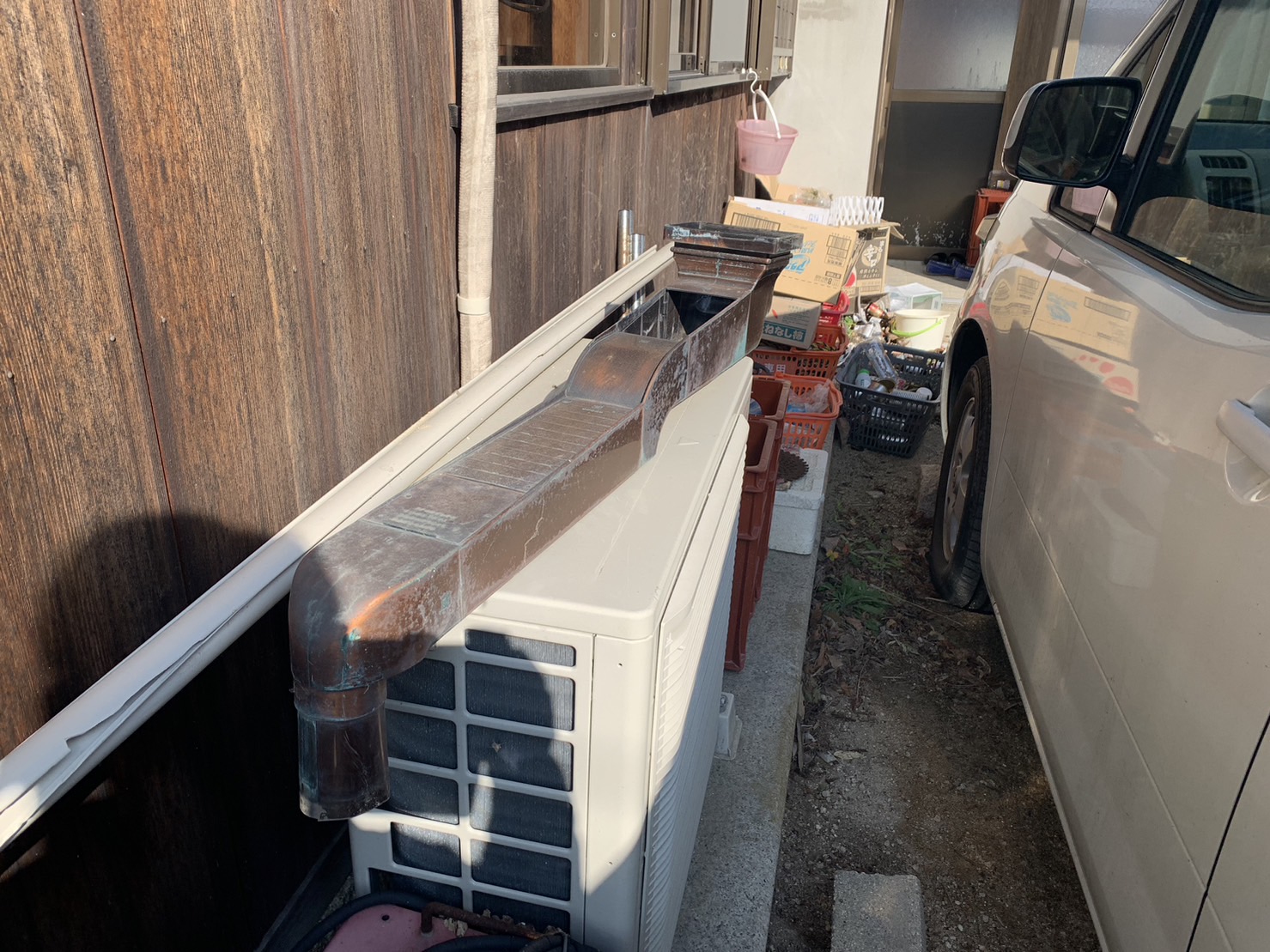 菰野町の雪で壊れた雨樋