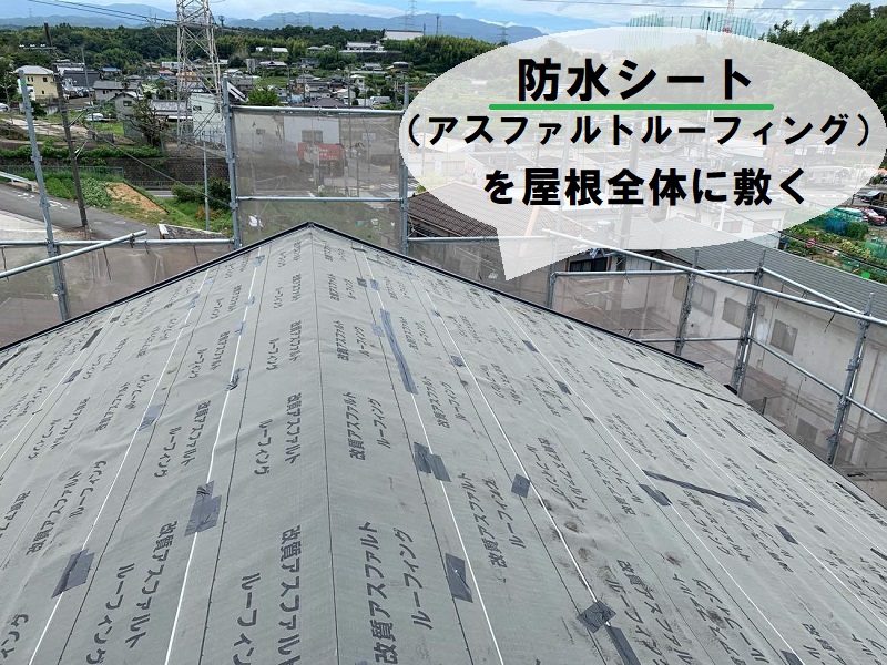 八尾市カバー工法の工程　防水シート（アスファルトルーフィング）を敷く