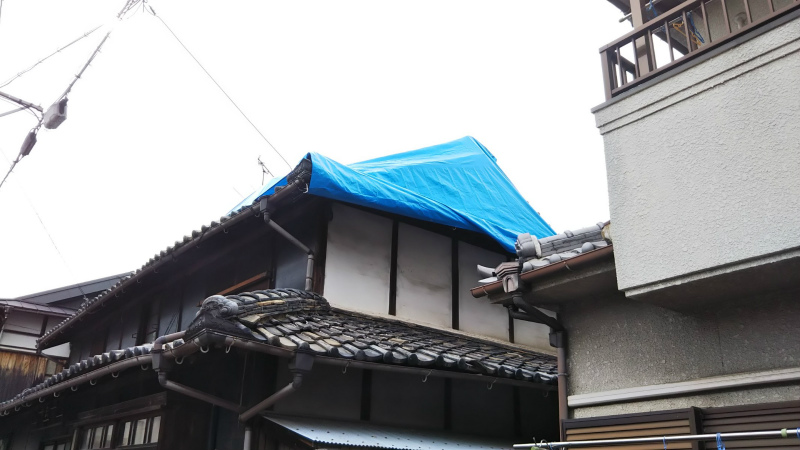 屋根ブルーシート養生４