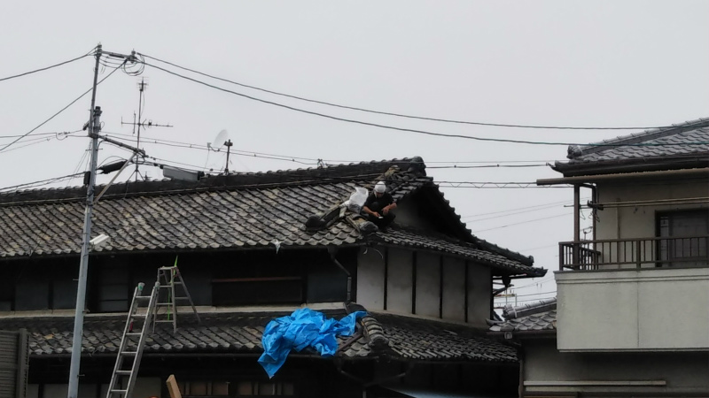屋根ブルーシート養生２