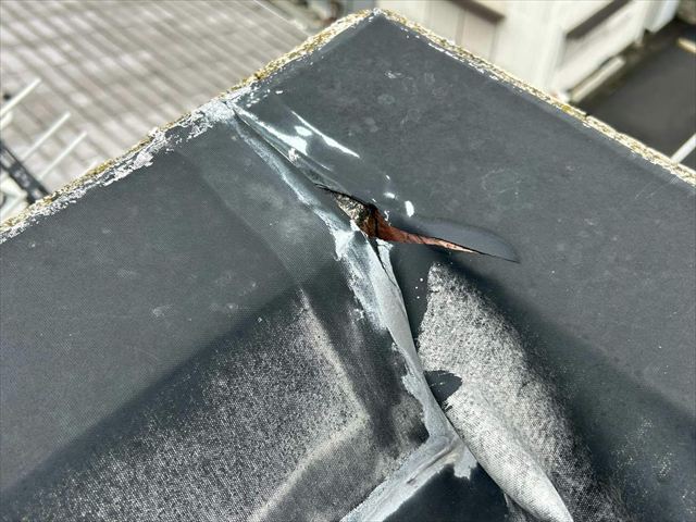 立ち上がり部分のシートの損傷