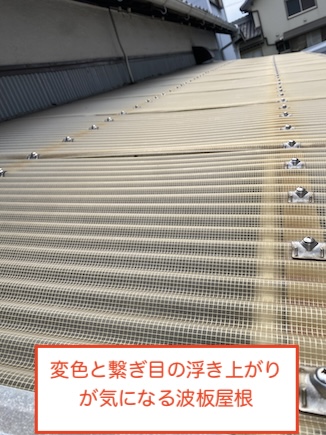 新城　波板屋根　変色　劣化