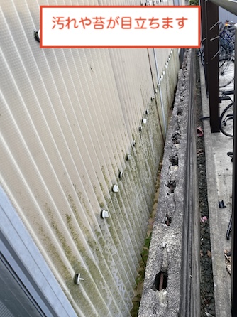 新城　波板　外壁　変色　苔　劣化