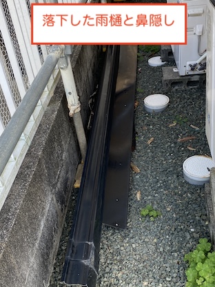 岡崎市　落下した雨樋　鼻隠し　