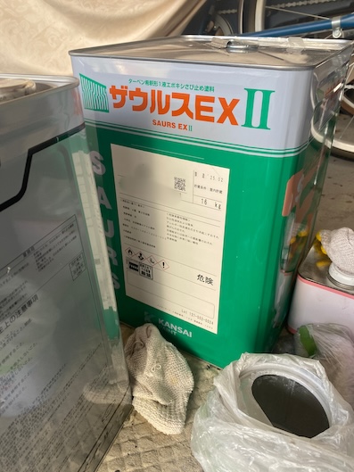 豊川市　鉄骨階段　サビ止め　塗装　下処理　ザウルスEXⅡ