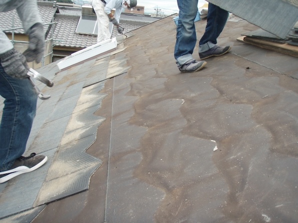 蒲郡市　ニューフルベスト２４　アスベスト　葺き替え　化粧スレート　ヒビ割れ　修理