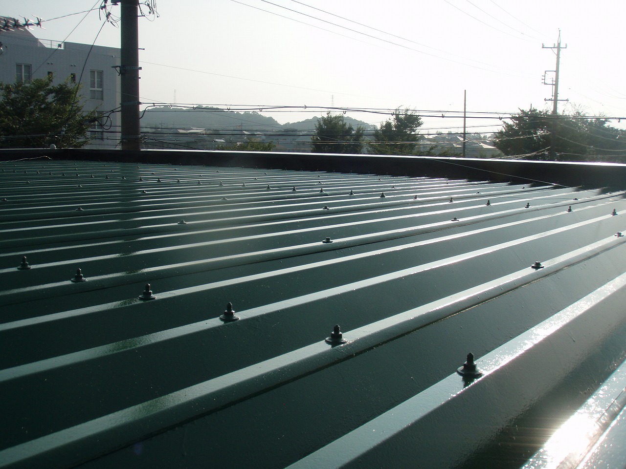 折半屋根　上塗り　グリーン