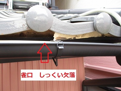 瓦屋根　軒先　漆喰　剥がれ　雀口