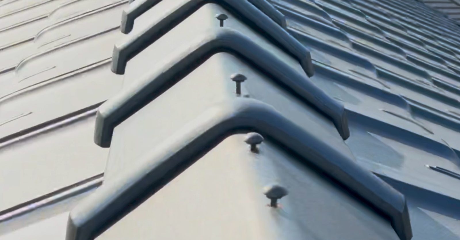 棟瓦の固定釘が浮いている