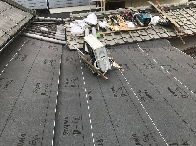 三宅町　防水シート設置　葺き替え工事