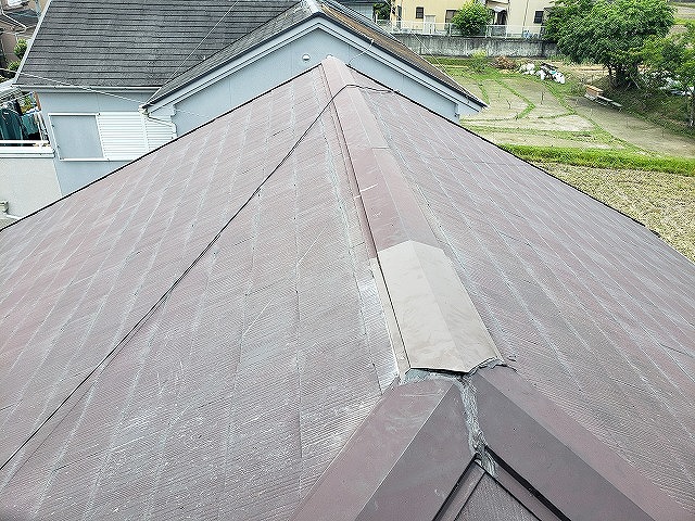 大和郡山市で棟板金の一部交換工事、棟板金新設