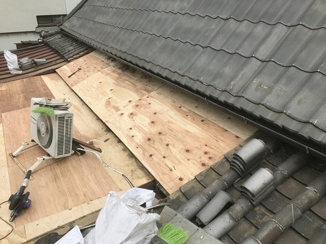 三宅町　野地板設置　葺き替え工事
