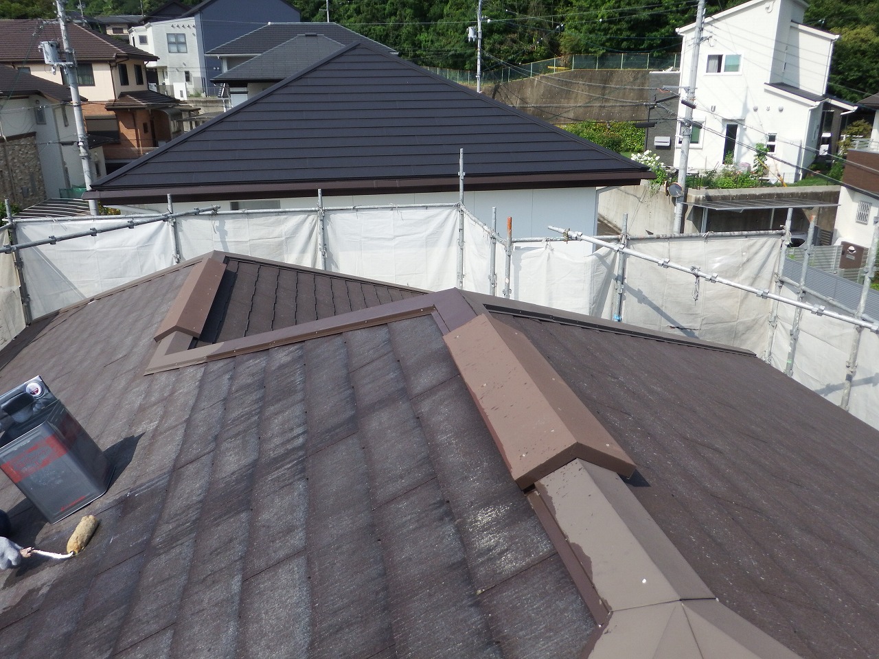 生駒市のスレート屋根塗装、下塗