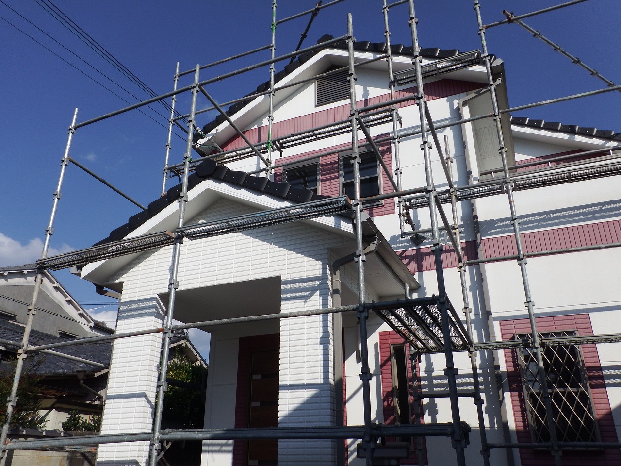 奈良市のリフォーム工事、足場設置