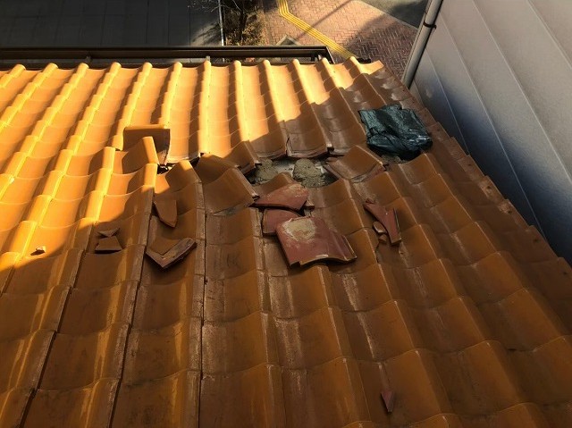 葛城市でオレンジ色の瓦の破損