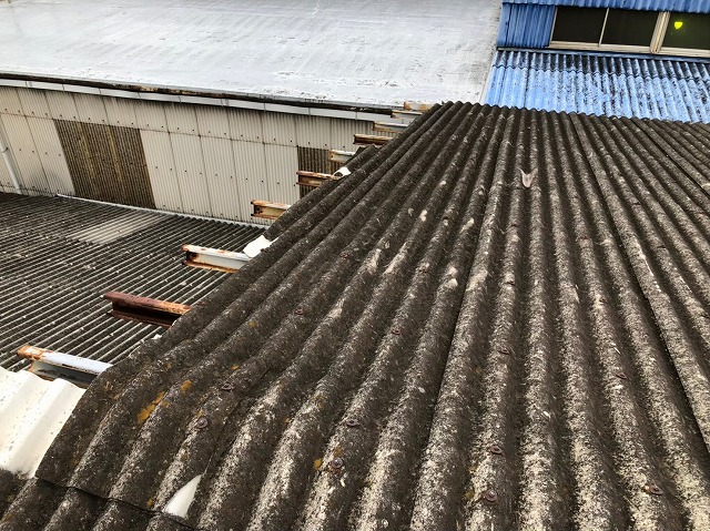 香芝市の波型スレートの大型工場を雨漏り点検