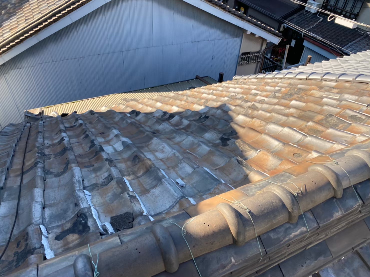 奈良市の和瓦の棟瓦点検