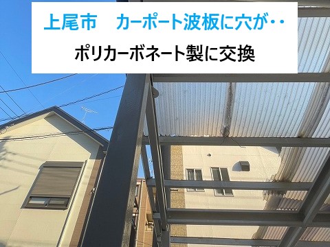 上尾市カーポート波板に穴