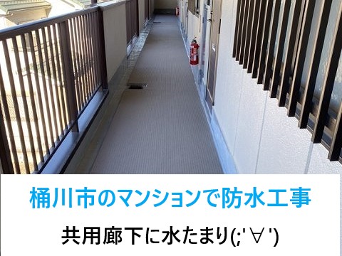 防水工事　マンション共用廊下に長尺シート