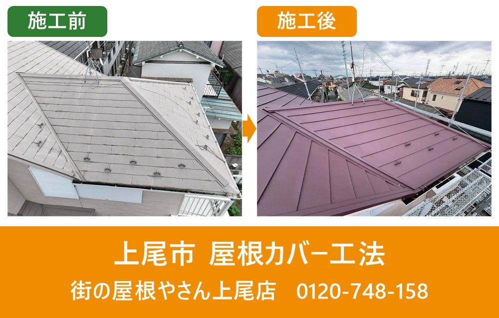 上尾市 屋根カバー工法 施工前施工後